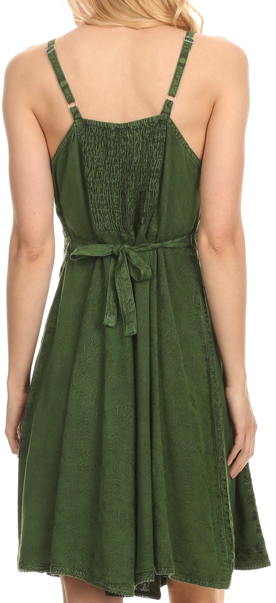 Sakkas Markay Short Mid Length Spaghetti Strap Sleeveless Embroidered Batik Dress dresses La Vie Bien Sakkas Markay Short Mid Length Spaghetti Strap Sleeveless Embroidered Batik Dress