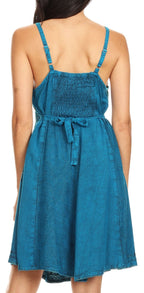 Sakkas Markay Short Mid Length Spaghetti Strap Sleeveless Embroidered Batik Dress dresses La Vie Bien Sakkas Markay Short Mid Length Spaghetti Strap Sleeveless Embroidered Batik Dress
