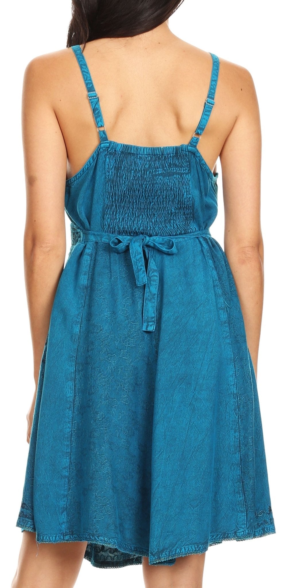 Sakkas Markay Short Mid Length Spaghetti Strap Sleeveless Embroidered Batik Dress dresses La Vie Bien Sakkas Markay Short Mid Length Spaghetti Strap Sleeveless Embroidered Batik Dress