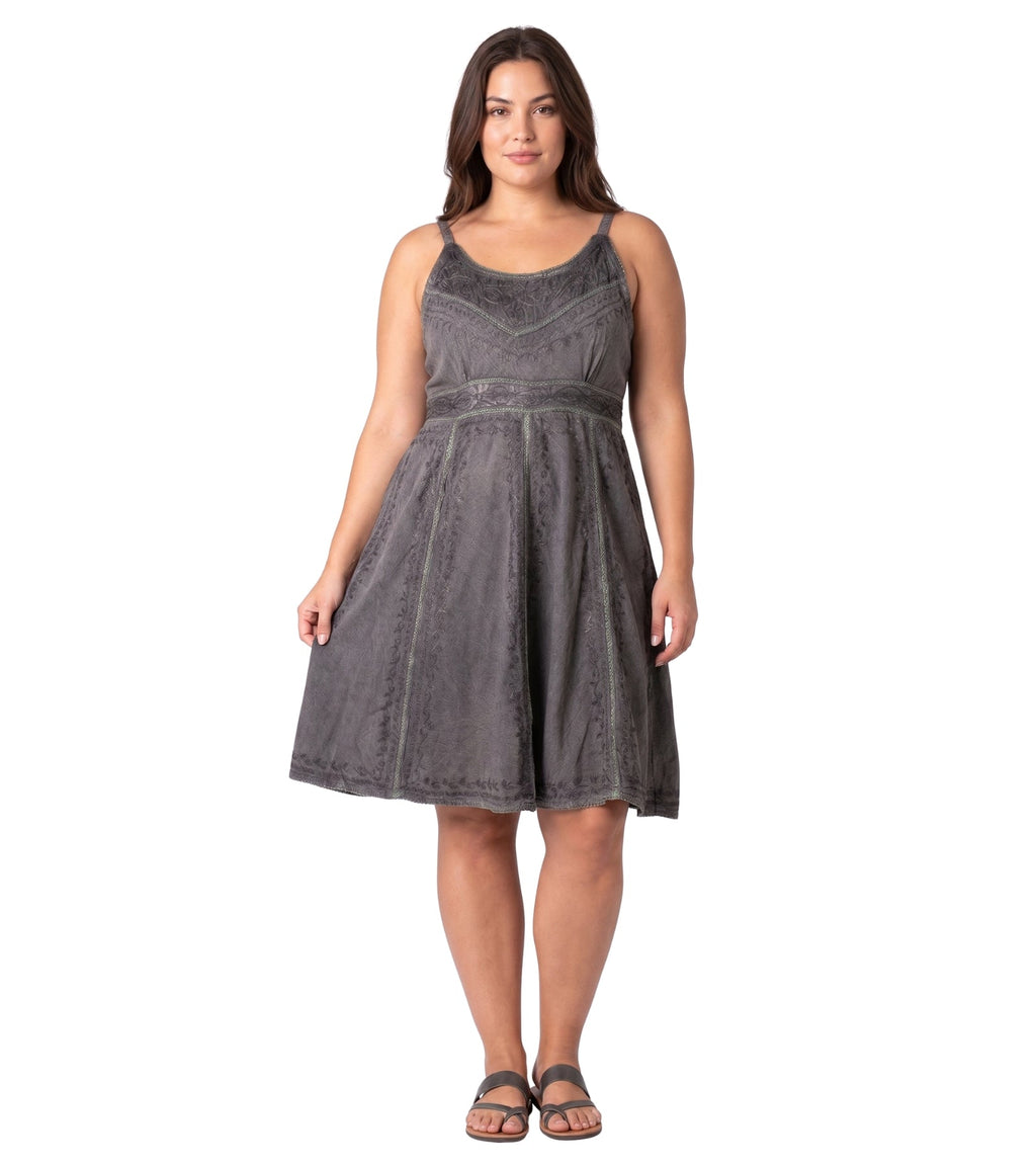 Sakkas Markay Short Mid Length Spaghetti Strap Sleeveless Embroidered Batik Dress dresses La Vie Bien Sakkas Markay Short Mid Length Spaghetti Strap Sleeveless Embroidered Batik Dress