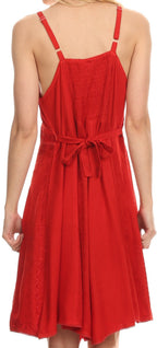 Sakkas Markay Short Mid Length Spaghetti Strap Sleeveless Embroidered Batik Dress dresses La Vie Bien Sakkas Markay Short Mid Length Spaghetti Strap Sleeveless Embroidered Batik Dress