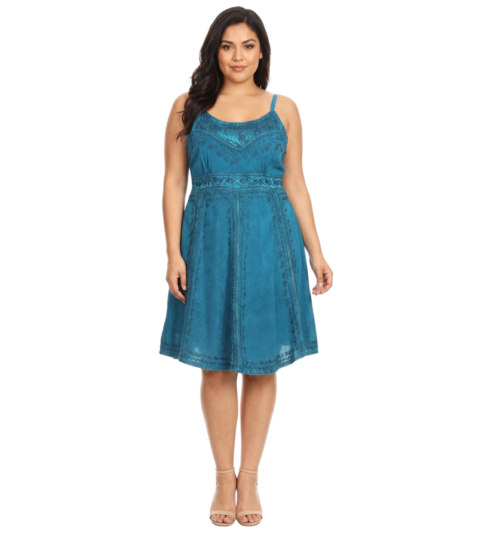 Sakkas Markay Short Mid Length Spaghetti Strap Sleeveless Embroidered Batik Dress dresses La Vie Bien Sakkas Markay Short Mid Length Spaghetti Strap Sleeveless Embroidered Batik Dress