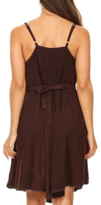 Sakkas Markay Short Mid Length Spaghetti Strap Sleeveless Embroidered Batik Dress dresses La Vie Bien Sakkas Markay Short Mid Length Spaghetti Strap Sleeveless Embroidered Batik Dress