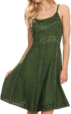 Sakkas Markay Short Mid Length Spaghetti Strap Sleeveless Embroidered Batik Dress dresses La Vie Bien Sakkas Markay Short Mid Length Spaghetti Strap Sleeveless Embroidered Batik Dress