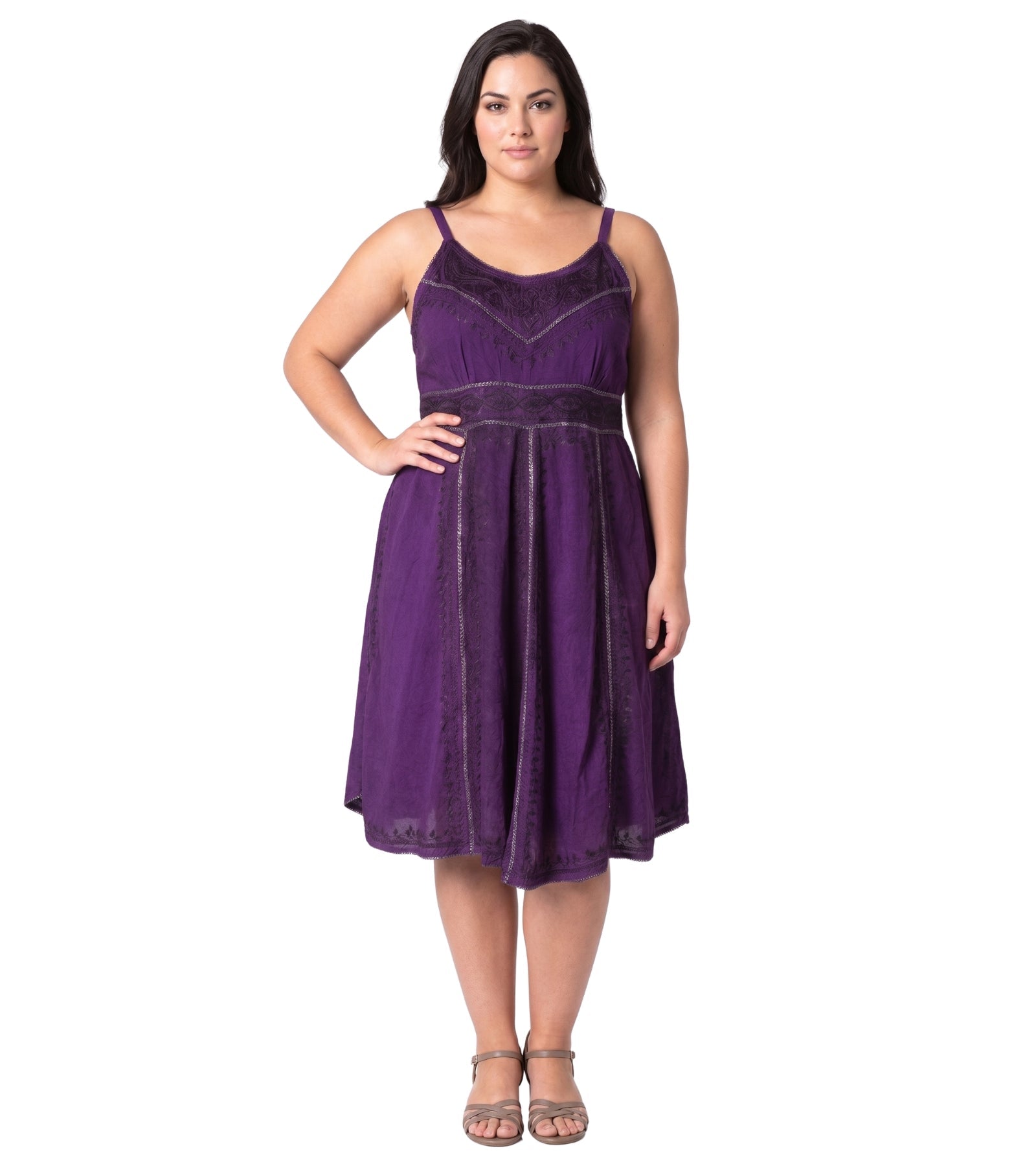 Sakkas Markay Short Mid Length Spaghetti Strap Sleeveless Embroidered Batik Dress dresses La Vie Bien Sakkas Markay Short Mid Length Spaghetti Strap Sleeveless Embroidered Batik Dress