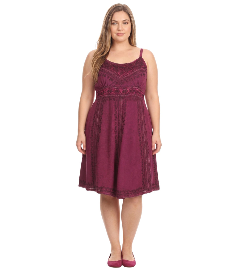 Sakkas Markay Short Mid Length Spaghetti Strap Sleeveless Embroidered Batik Dress dresses La Vie Bien Sakkas Markay Short Mid Length Spaghetti Strap Sleeveless Embroidered Batik Dress