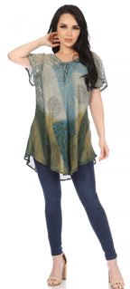 Sakkas Marzia Women's Loose Fit Short Sleeve Casual Tie Dye Batik Blouse Top Tunic tops La Vie Bien Sakkas Marzia Women's Loose Fit Short Sleeve Casual Tie Dye Batik Blouse Top Tunic
