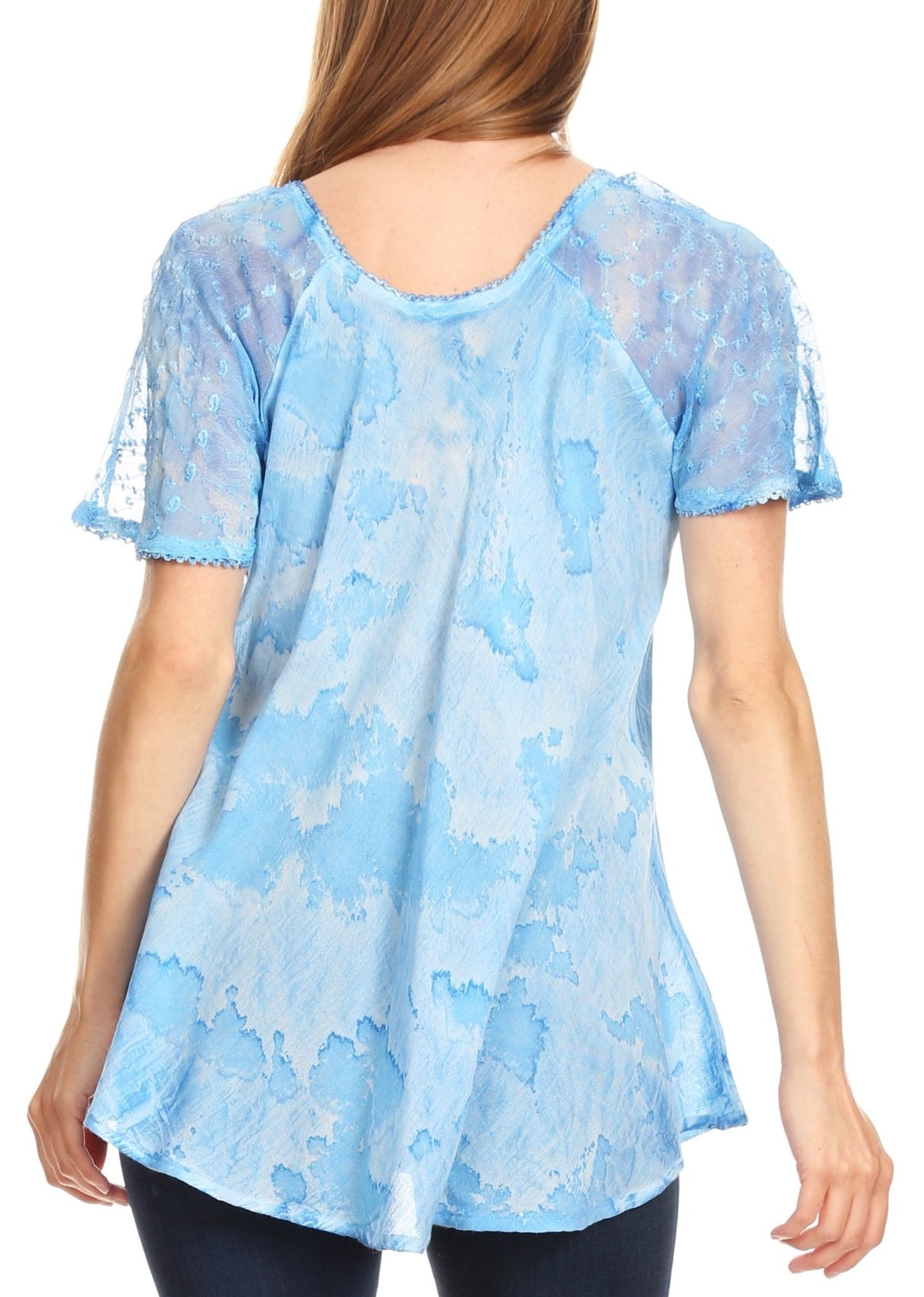 Sakkas Marzia Women's Loose Fit Short Sleeve Casual Tie Dye Batik Blouse Top Tunic tops La Vie Bien Sakkas Marzia Women's Loose Fit Short Sleeve Casual Tie Dye Batik Blouse Top Tunic