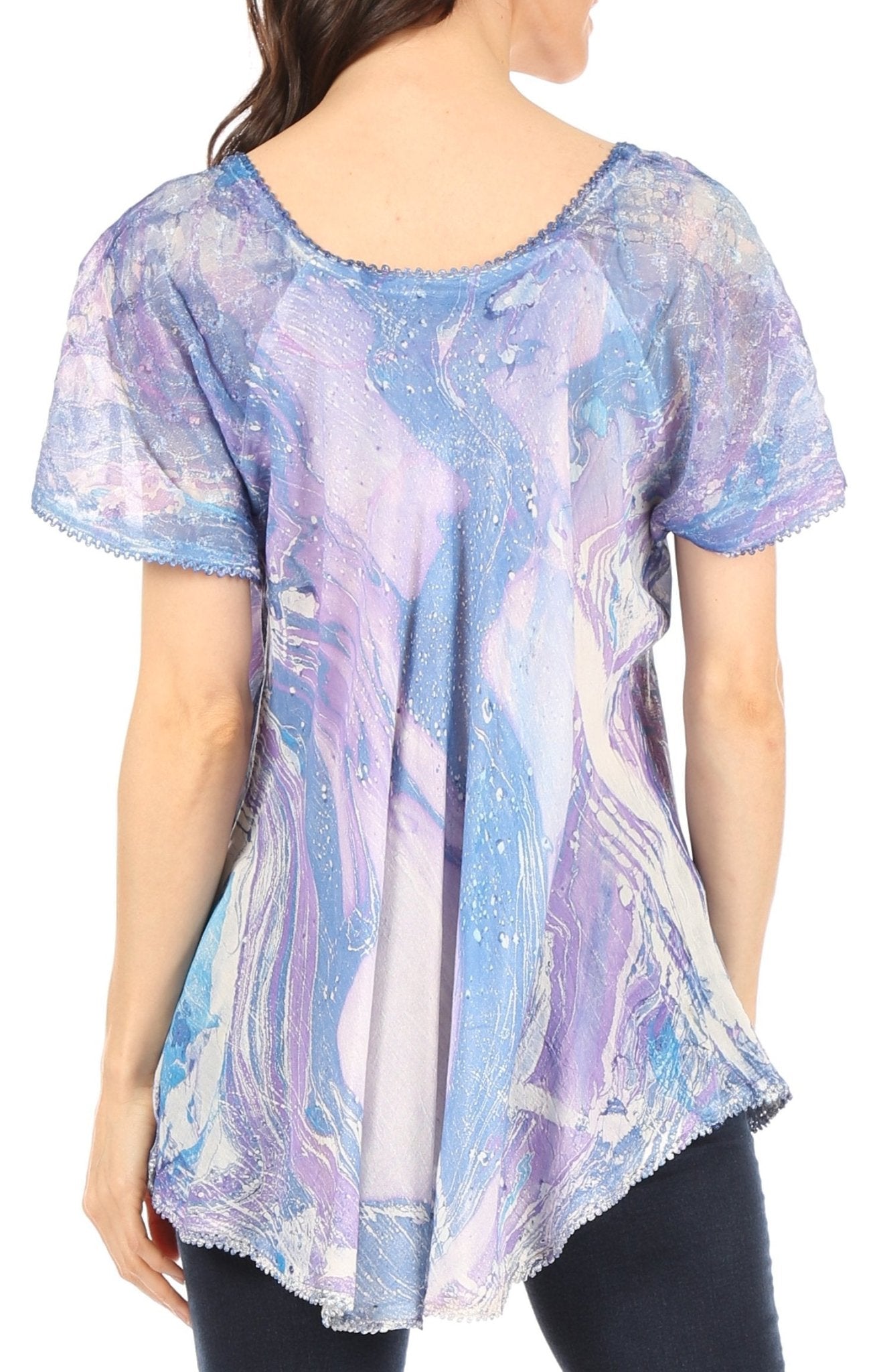 Sakkas Marzia Women's Loose Fit Short Sleeve Casual Tie Dye Batik Blouse Top Tunic tops La Vie Bien Sakkas Marzia Women's Loose Fit Short Sleeve Casual Tie Dye Batik Blouse Top Tunic