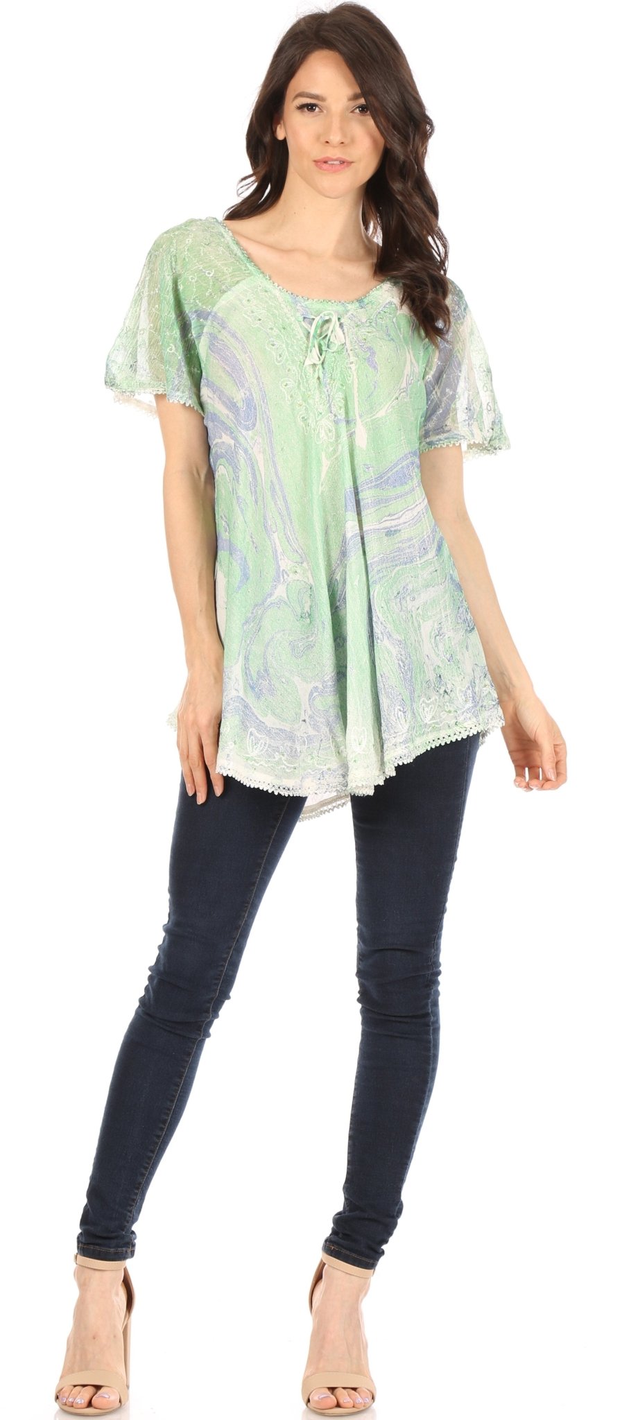 Sakkas Marzia Women's Loose Fit Short Sleeve Casual Tie Dye Batik Blouse Top Tunic tops La Vie Bien Sakkas Marzia Women's Loose Fit Short Sleeve Casual Tie Dye Batik Blouse Top Tunic