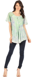 Sakkas Marzia Women's Loose Fit Short Sleeve Casual Tie Dye Batik Blouse Top Tunic tops La Vie Bien Sakkas Marzia Women's Loose Fit Short Sleeve Casual Tie Dye Batik Blouse Top Tunic
