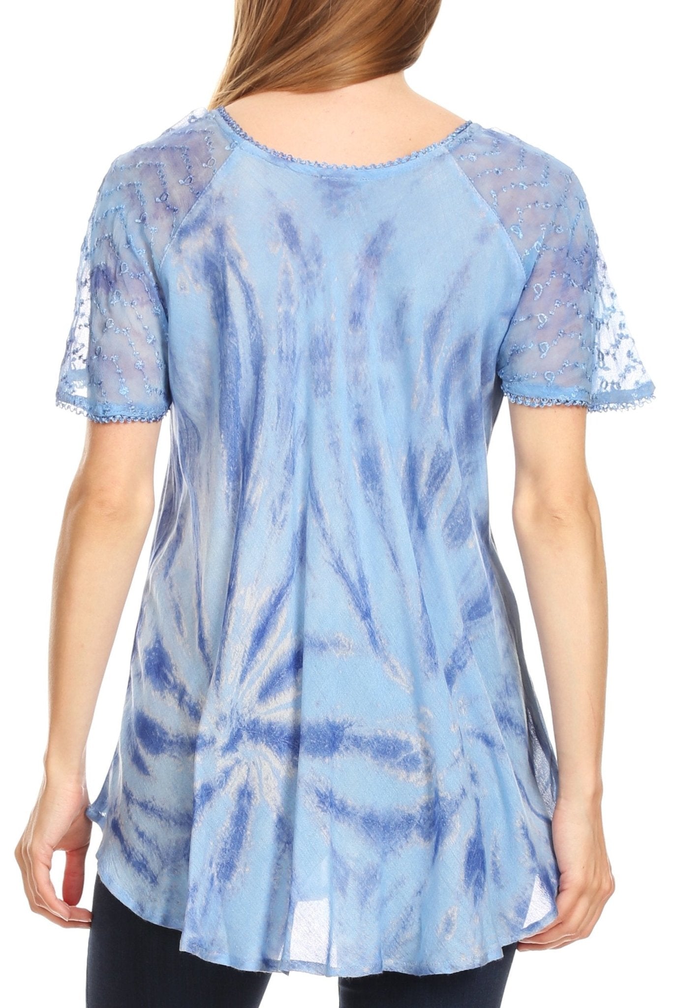 Sakkas Marzia Women's Loose Fit Short Sleeve Casual Tie Dye Batik Blouse Top Tunic tops La Vie Bien Sakkas Marzia Women's Loose Fit Short Sleeve Casual Tie Dye Batik Blouse Top Tunic