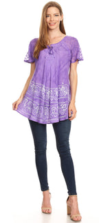 Sakkas Marzia Women's Loose Fit Short Sleeve Casual Tie Dye Batik Blouse Top Tunic tops La Vie Bien Sakkas Marzia Women's Loose Fit Short Sleeve Casual Tie Dye Batik Blouse Top Tunic