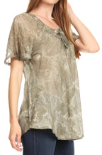 Sakkas Marzia Women's Loose Fit Short Sleeve Casual Tie Dye Batik Blouse Top Tunic tops La Vie Bien Sakkas Marzia Women's Loose Fit Short Sleeve Casual Tie Dye Batik Blouse Top Tunic