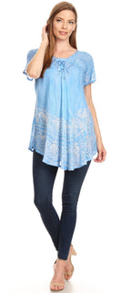 Sakkas Marzia Women's Loose Fit Short Sleeve Casual Tie Dye Batik Blouse Top Tunic tops La Vie Bien Sakkas Marzia Women's Loose Fit Short Sleeve Casual Tie Dye Batik Blouse Top Tunic