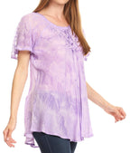 Sakkas Marzia Women's Loose Fit Short Sleeve Casual Tie Dye Batik Blouse Top Tunic tops La Vie Bien Sakkas Marzia Women's Loose Fit Short Sleeve Casual Tie Dye Batik Blouse Top Tunic