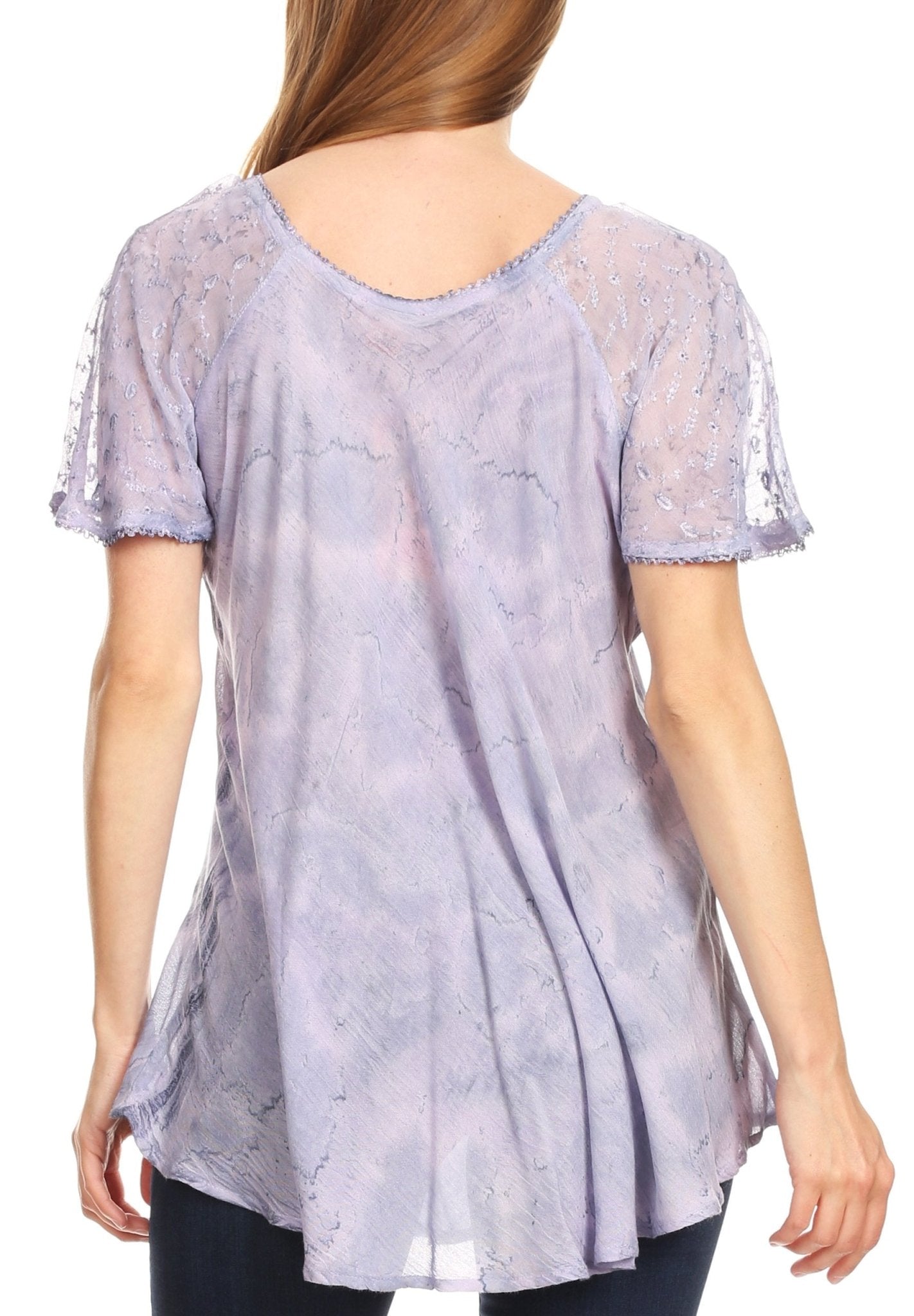 Sakkas Marzia Women's Loose Fit Short Sleeve Casual Tie Dye Batik Blouse Top Tunic tops La Vie Bien Sakkas Marzia Women's Loose Fit Short Sleeve Casual Tie Dye Batik Blouse Top Tunic