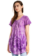 Sakkas Marzia Women's Loose Fit Short Sleeve Casual Tie Dye Batik Blouse Top Tunic tops La Vie Bien Sakkas Marzia Women's Loose Fit Short Sleeve Casual Tie Dye Batik Blouse Top Tunic
