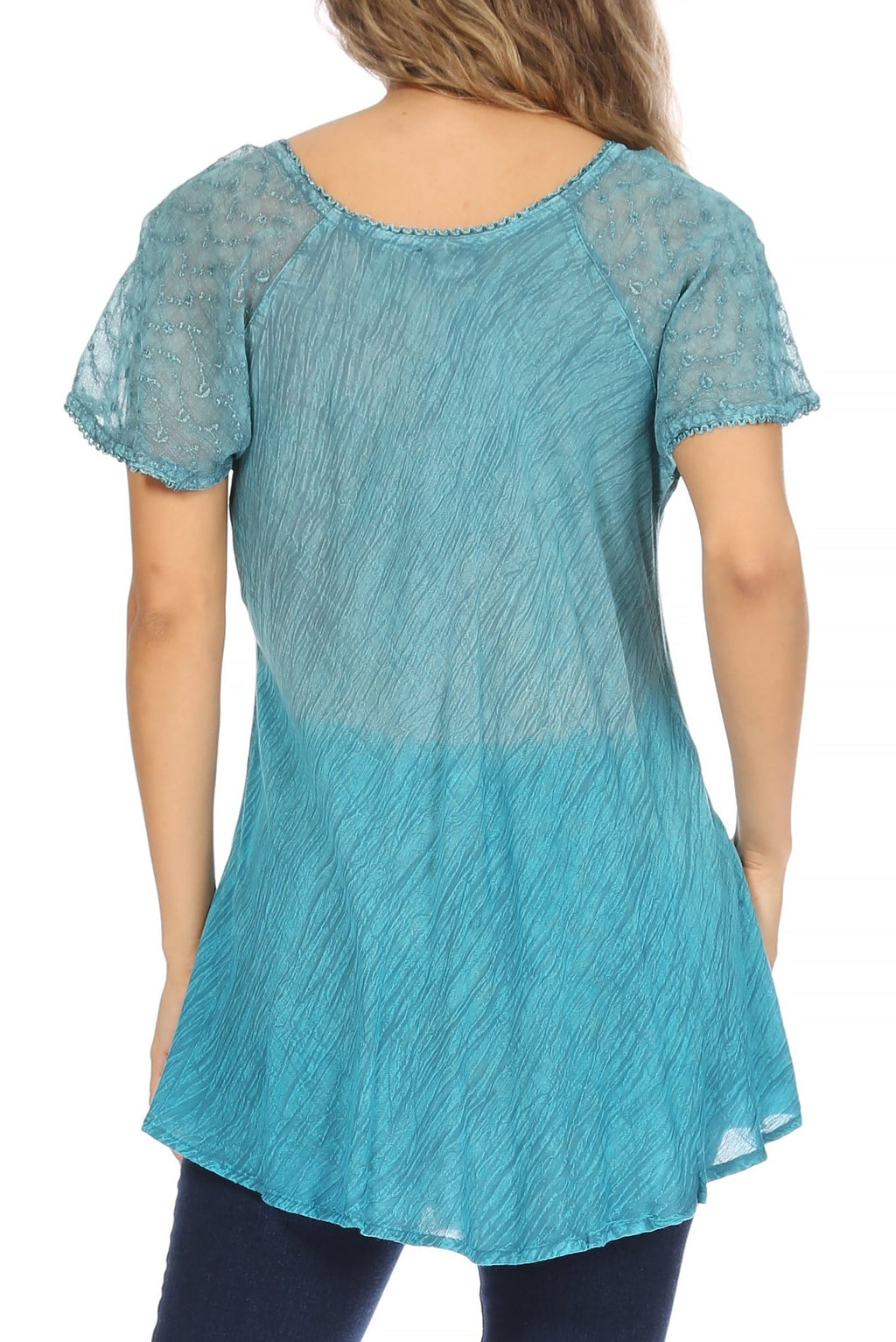 Sakkas Marzia Women's Loose Fit Short Sleeve Casual Tie Dye Batik Blouse Top Tunic tops La Vie Bien Sakkas Marzia Women's Loose Fit Short Sleeve Casual Tie Dye Batik Blouse Top Tunic
