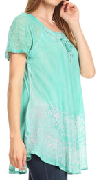 Sakkas Marzia Women's Loose Fit Short Sleeve Casual Tie Dye Batik Blouse Top Tunic tops La Vie Bien Sakkas Marzia Women's Loose Fit Short Sleeve Casual Tie Dye Batik Blouse Top Tunic