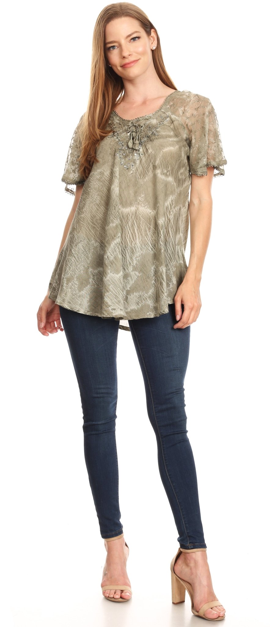 Sakkas Marzia Women's Loose Fit Short Sleeve Casual Tie Dye Batik Blouse Top Tunic tops La Vie Bien Sakkas Marzia Women's Loose Fit Short Sleeve Casual Tie Dye Batik Blouse Top Tunic