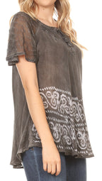 Sakkas Marzia Women's Loose Fit Short Sleeve Casual Tie Dye Batik Blouse Top Tunic tops La Vie Bien Sakkas Marzia Women's Loose Fit Short Sleeve Casual Tie Dye Batik Blouse Top Tunic