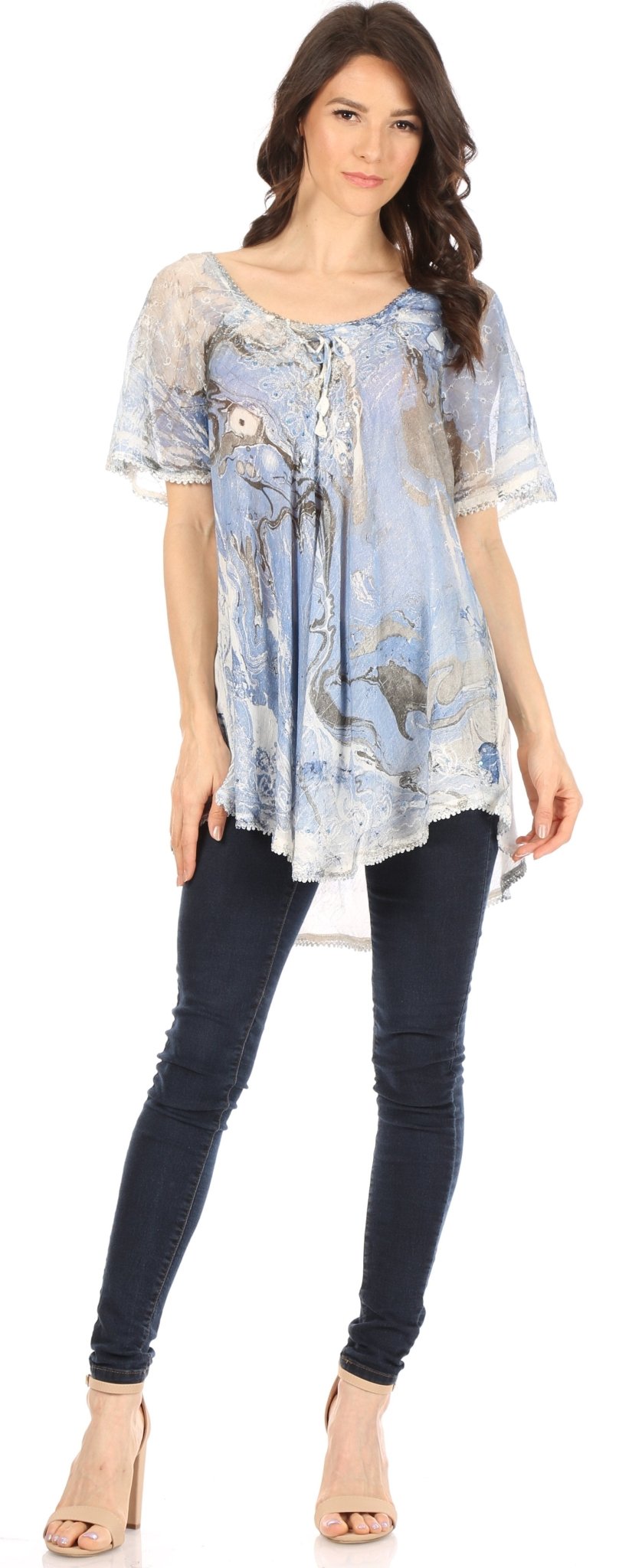 Sakkas Marzia Women's Loose Fit Short Sleeve Casual Tie Dye Batik Blouse Top Tunic tops La Vie Bien Sakkas Marzia Women's Loose Fit Short Sleeve Casual Tie Dye Batik Blouse Top Tunic