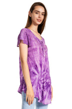 Sakkas Marzia Women's Loose Fit Short Sleeve Casual Tie Dye Batik Blouse Top Tunic tops La Vie Bien Sakkas Marzia Women's Loose Fit Short Sleeve Casual Tie Dye Batik Blouse Top Tunic