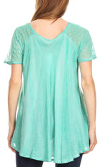 Sakkas Marzia Women's Loose Fit Short Sleeve Casual Tie Dye Batik Blouse Top Tunic tops La Vie Bien Sakkas Marzia Women's Loose Fit Short Sleeve Casual Tie Dye Batik Blouse Top Tunic