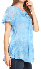 Sakkas Marzia Women's Loose Fit Short Sleeve Casual Tie Dye Batik Blouse Top Tunic tops La Vie Bien Sakkas Marzia Women's Loose Fit Short Sleeve Casual Tie Dye Batik Blouse Top Tunic
