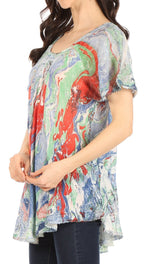 Sakkas Marzia Women's Loose Fit Short Sleeve Casual Tie Dye Batik Blouse Top Tunic tops La Vie Bien Sakkas Marzia Women's Loose Fit Short Sleeve Casual Tie Dye Batik Blouse Top Tunic