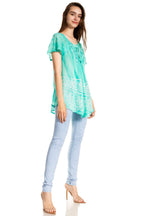 Sakkas Marzia Women's Loose Fit Short Sleeve Casual Tie Dye Batik Blouse Top Tunic tops La Vie Bien Sakkas Marzia Women's Loose Fit Short Sleeve Casual Tie Dye Batik Blouse Top Tunic