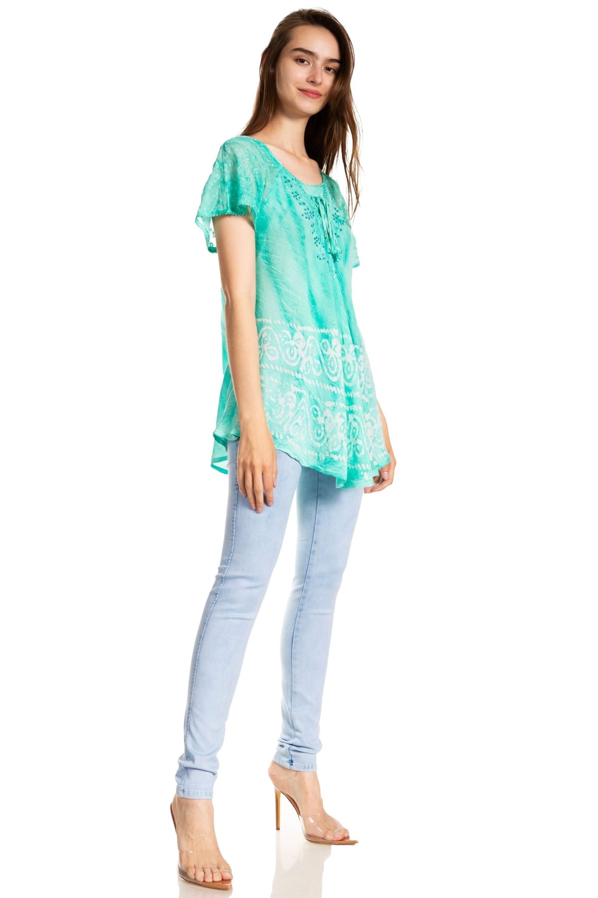 Sakkas Marzia Women's Loose Fit Short Sleeve Casual Tie Dye Batik Blouse Top Tunic tops La Vie Bien Sakkas Marzia Women's Loose Fit Short Sleeve Casual Tie Dye Batik Blouse Top Tunic