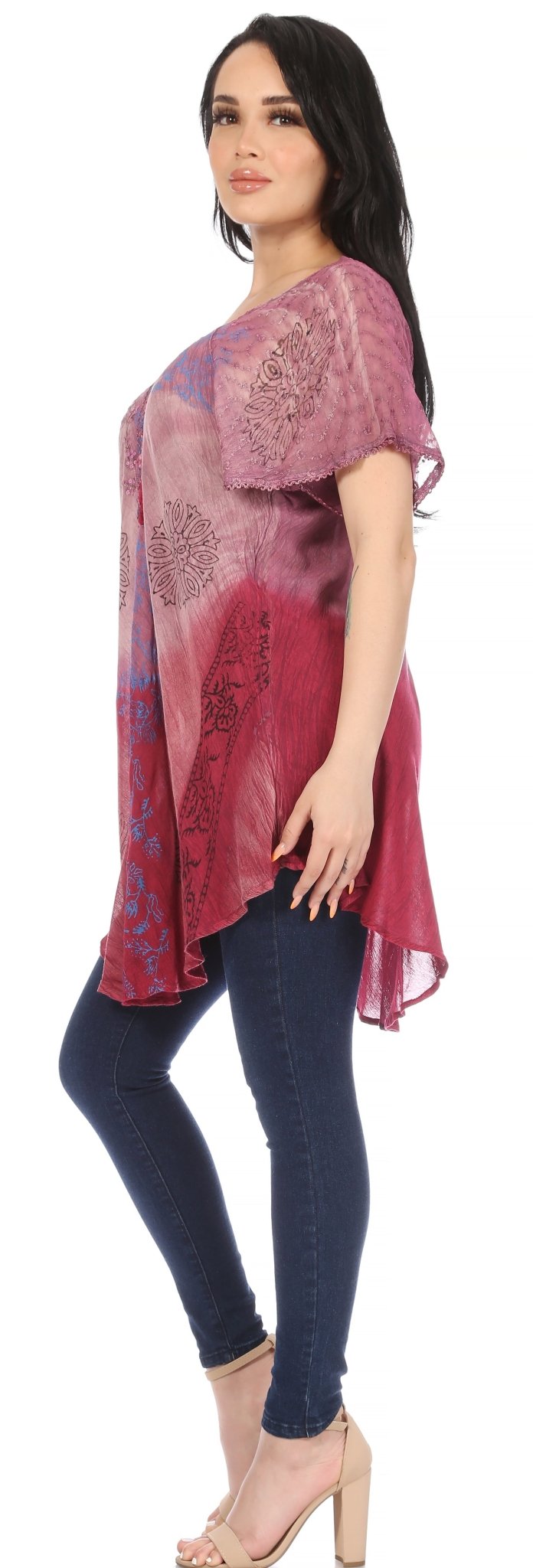 Sakkas Marzia Women's Loose Fit Short Sleeve Casual Tie Dye Batik Blouse Top Tunic tops La Vie Bien Sakkas Marzia Women's Loose Fit Short Sleeve Casual Tie Dye Batik Blouse Top Tunic