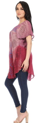 Sakkas Marzia Women's Loose Fit Short Sleeve Casual Tie Dye Batik Blouse Top Tunic tops La Vie Bien Sakkas Marzia Women's Loose Fit Short Sleeve Casual Tie Dye Batik Blouse Top Tunic