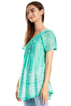 Sakkas Marzia Women's Loose Fit Short Sleeve Casual Tie Dye Batik Blouse Top Tunic tops La Vie Bien Sakkas Marzia Women's Loose Fit Short Sleeve Casual Tie Dye Batik Blouse Top Tunic