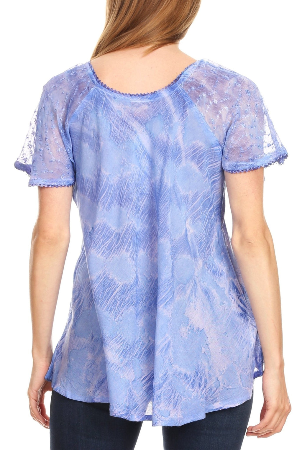 Sakkas Marzia Women's Loose Fit Short Sleeve Casual Tie Dye Batik Blouse Top Tunic tops La Vie Bien Sakkas Marzia Women's Loose Fit Short Sleeve Casual Tie Dye Batik Blouse Top Tunic