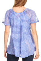 Sakkas Marzia Women's Loose Fit Short Sleeve Casual Tie Dye Batik Blouse Top Tunic tops La Vie Bien Sakkas Marzia Women's Loose Fit Short Sleeve Casual Tie Dye Batik Blouse Top Tunic