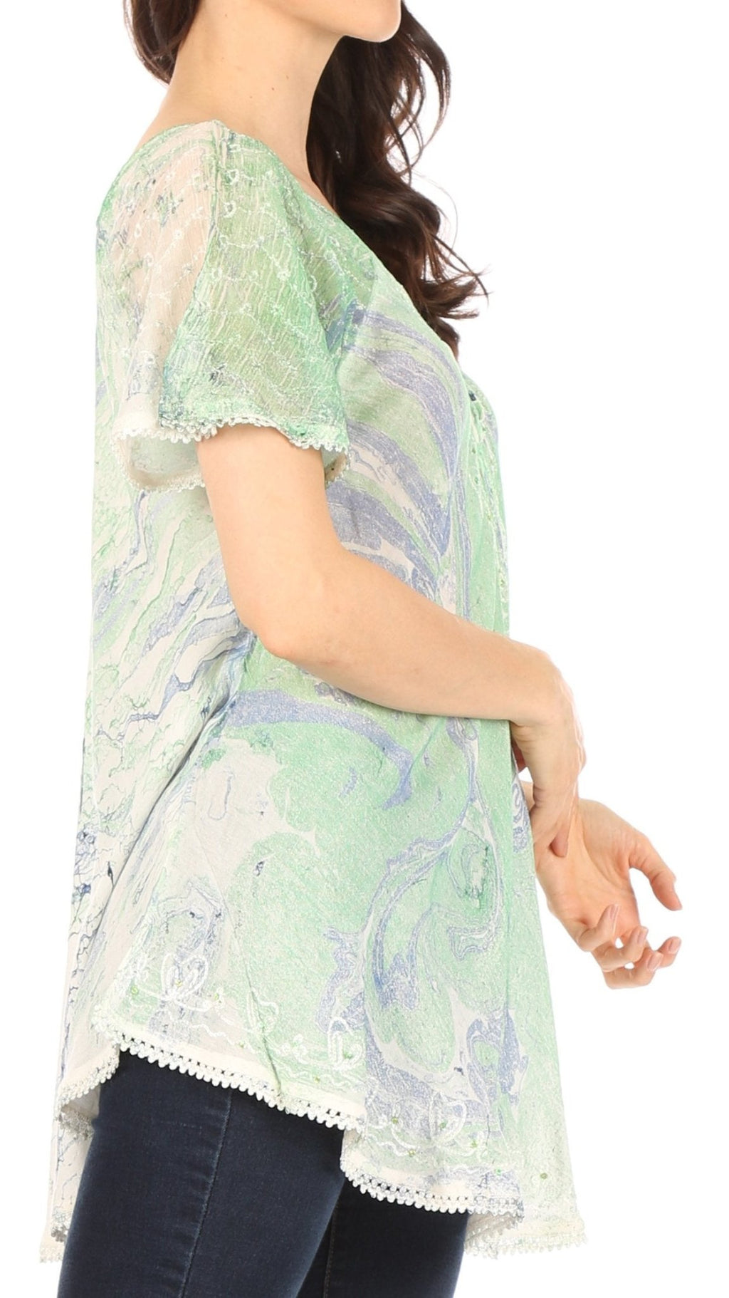Sakkas Marzia Women's Loose Fit Short Sleeve Casual Tie Dye Batik Blouse Top Tunic tops La Vie Bien Sakkas Marzia Women's Loose Fit Short Sleeve Casual Tie Dye Batik Blouse Top Tunic