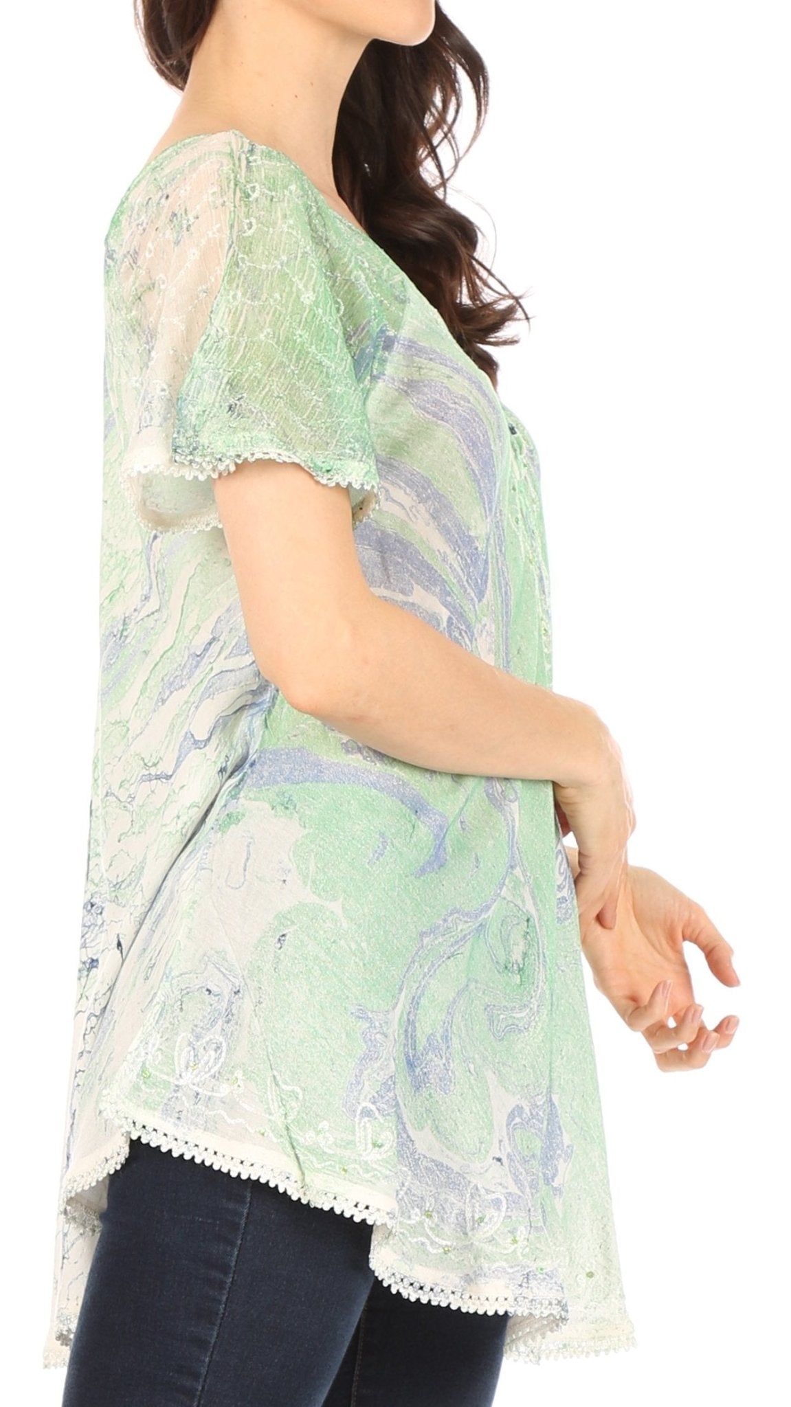 Sakkas Marzia Women's Loose Fit Short Sleeve Casual Tie Dye Batik Blouse Top Tunic tops La Vie Bien Sakkas Marzia Women's Loose Fit Short Sleeve Casual Tie Dye Batik Blouse Top Tunic