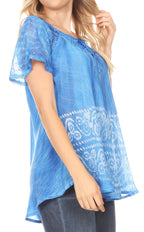 Sakkas Marzia Women's Loose Fit Short Sleeve Casual Tie Dye Batik Blouse Top Tunic tops La Vie Bien Sakkas Marzia Women's Loose Fit Short Sleeve Casual Tie Dye Batik Blouse Top Tunic