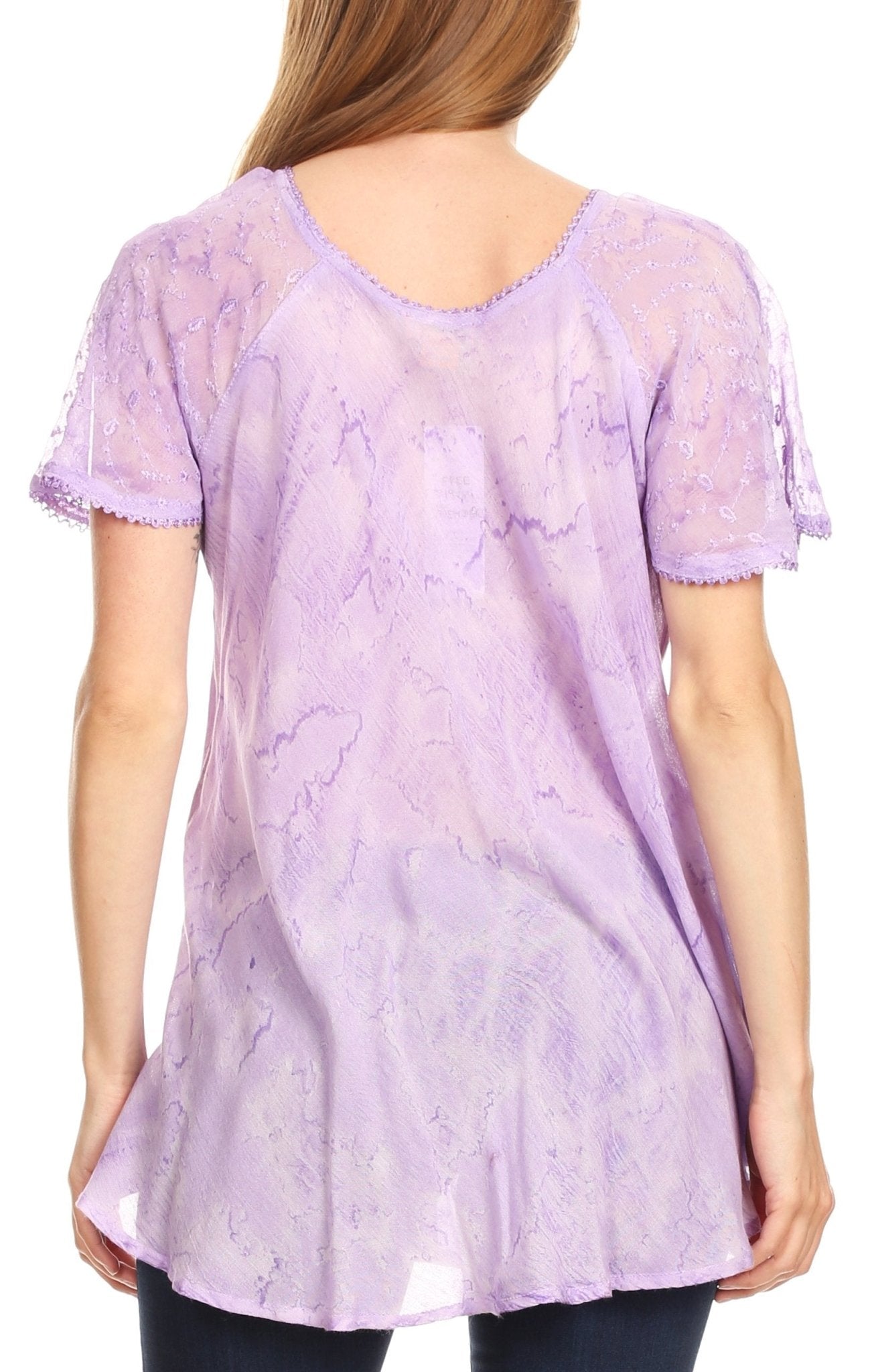 Sakkas Marzia Women's Loose Fit Short Sleeve Casual Tie Dye Batik Blouse Top Tunic tops La Vie Bien Sakkas Marzia Women's Loose Fit Short Sleeve Casual Tie Dye Batik Blouse Top Tunic