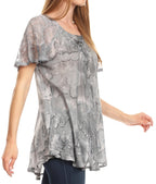 Sakkas Marzia Women's Loose Fit Short Sleeve Casual Tie Dye Batik Blouse Top Tunic tops La Vie Bien Sakkas Marzia Women's Loose Fit Short Sleeve Casual Tie Dye Batik Blouse Top Tunic