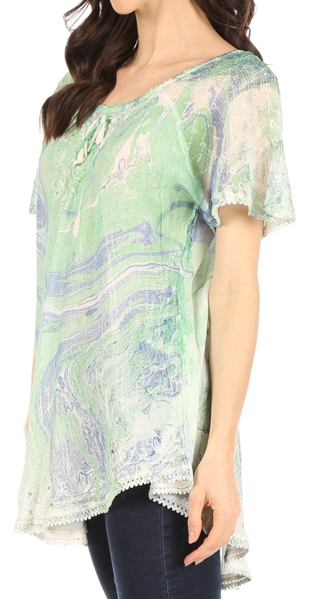 Sakkas Marzia Women's Loose Fit Short Sleeve Casual Tie Dye Batik Blouse Top Tunic tops La Vie Bien Sakkas Marzia Women's Loose Fit Short Sleeve Casual Tie Dye Batik Blouse Top Tunic