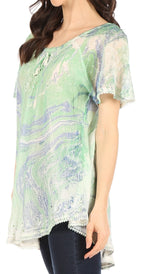 Sakkas Marzia Women's Loose Fit Short Sleeve Casual Tie Dye Batik Blouse Top Tunic tops La Vie Bien Sakkas Marzia Women's Loose Fit Short Sleeve Casual Tie Dye Batik Blouse Top Tunic