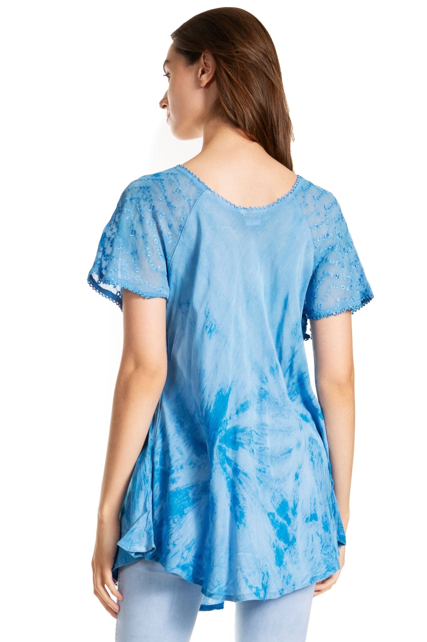 Sakkas Marzia Women's Loose Fit Short Sleeve Casual Tie Dye Batik Blouse Top Tunic tops La Vie Bien Sakkas Marzia Women's Loose Fit Short Sleeve Casual Tie Dye Batik Blouse Top Tunic
