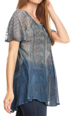 Sakkas Marzia Women's Loose Fit Short Sleeve Casual Tie Dye Batik Blouse Top Tunic tops La Vie Bien Sakkas Marzia Women's Loose Fit Short Sleeve Casual Tie Dye Batik Blouse Top Tunic