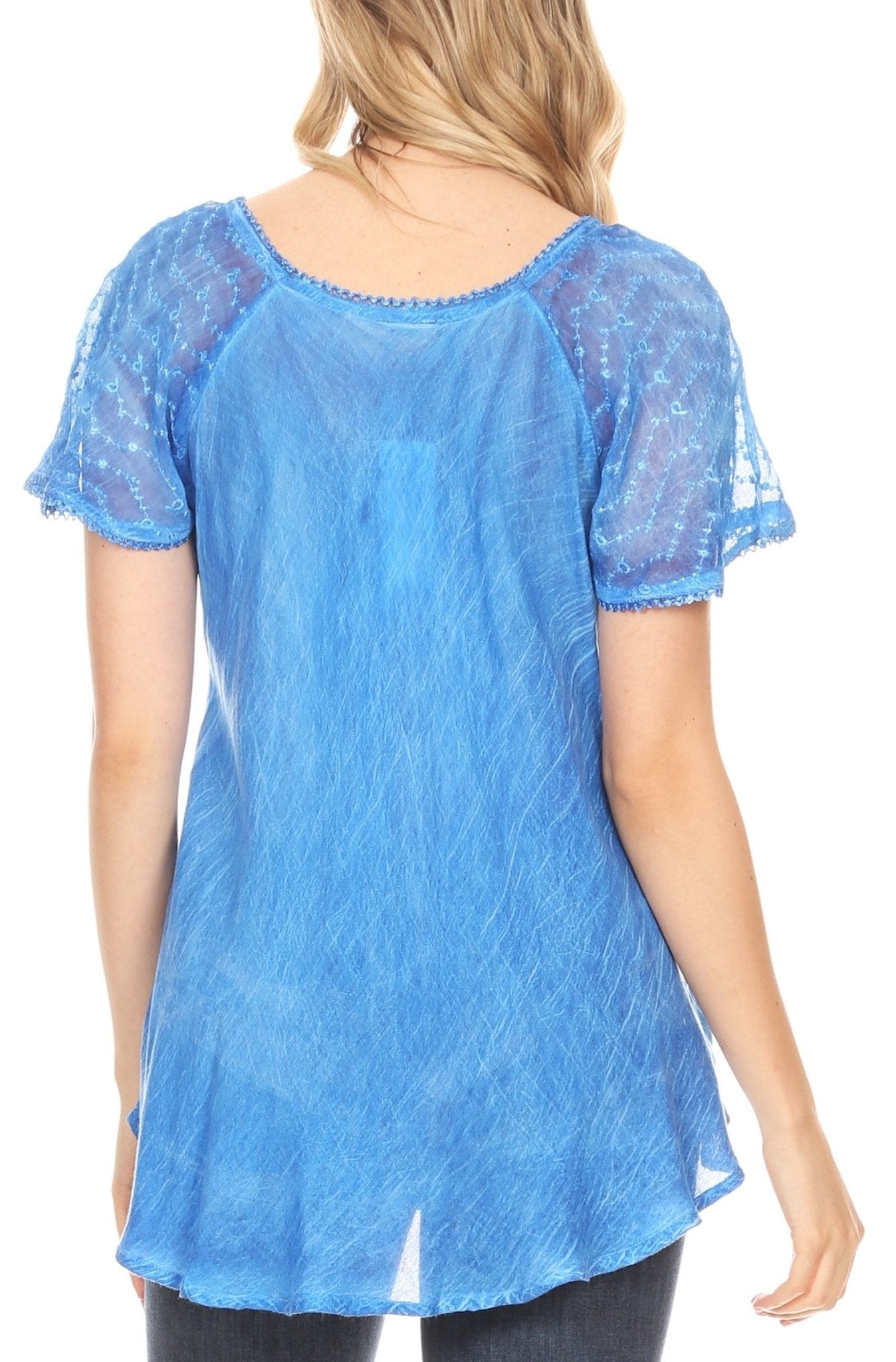 Sakkas Marzia Women's Loose Fit Short Sleeve Casual Tie Dye Batik Blouse Top Tunic tops La Vie Bien Sakkas Marzia Women's Loose Fit Short Sleeve Casual Tie Dye Batik Blouse Top Tunic