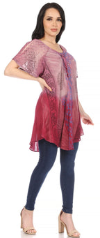 Sakkas Marzia Women's Loose Fit Short Sleeve Casual Tie Dye Batik Blouse Top Tunic tops La Vie Bien Sakkas Marzia Women's Loose Fit Short Sleeve Casual Tie Dye Batik Blouse Top Tunic