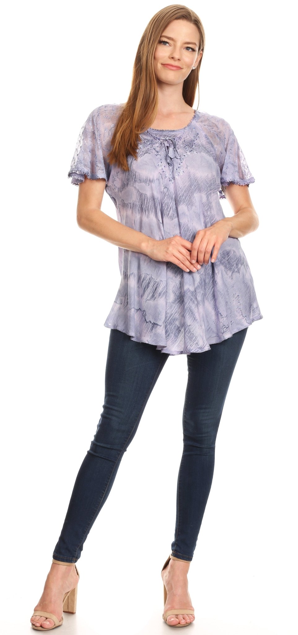 Sakkas Marzia Women's Loose Fit Short Sleeve Casual Tie Dye Batik Blouse Top Tunic tops La Vie Bien Sakkas Marzia Women's Loose Fit Short Sleeve Casual Tie Dye Batik Blouse Top Tunic